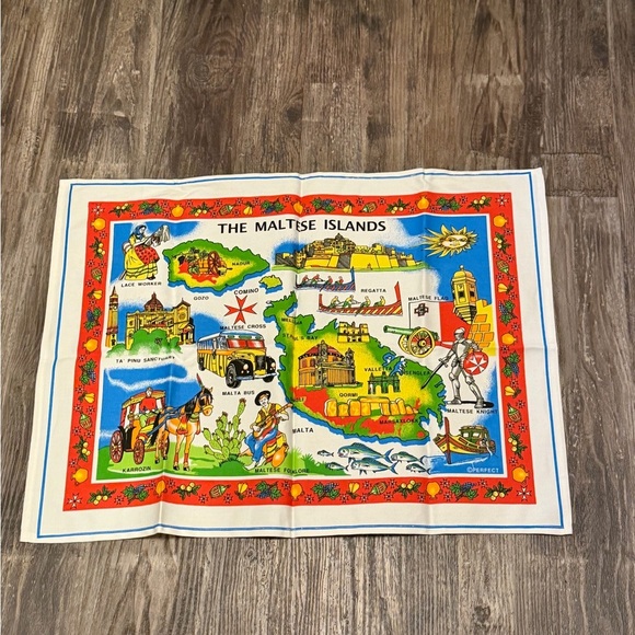 Other - Vintage Cloth Linen Tea Towel Maltese Islands Map Souvenir